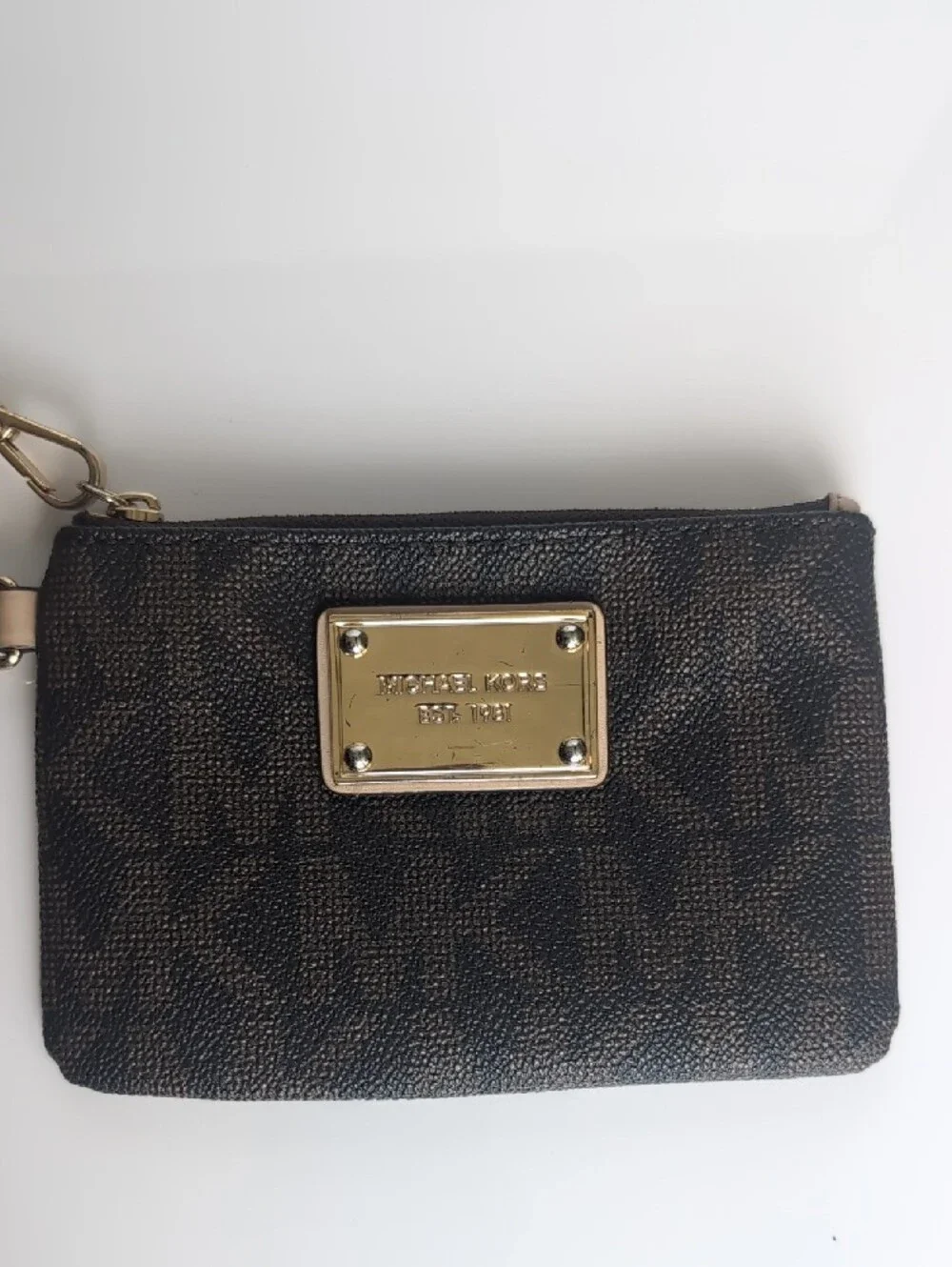 Michael Kors Brown and Gold Logo Wristlet